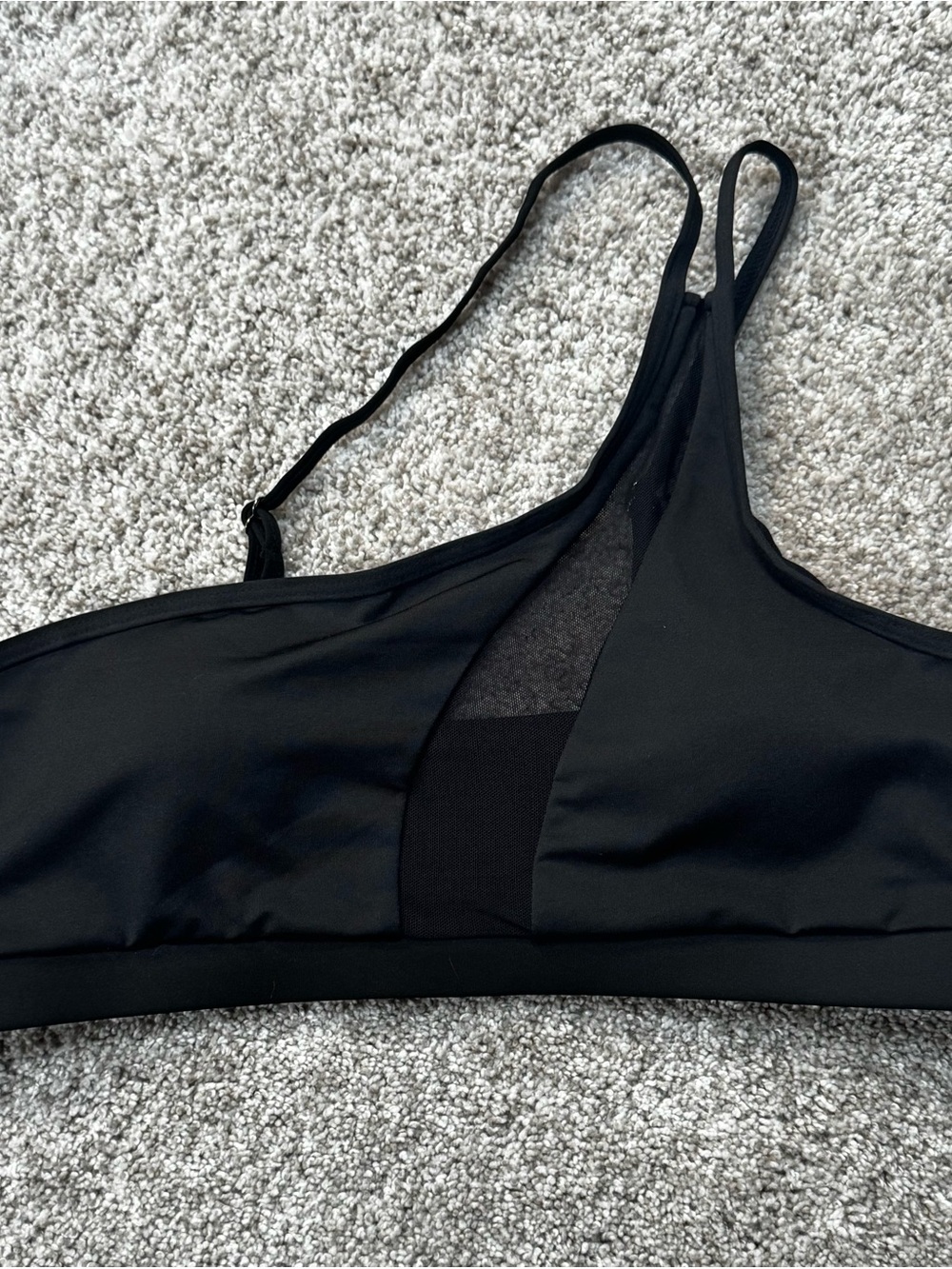 Black Sexy One Shoulder Women's Bralette with Mesh Panel